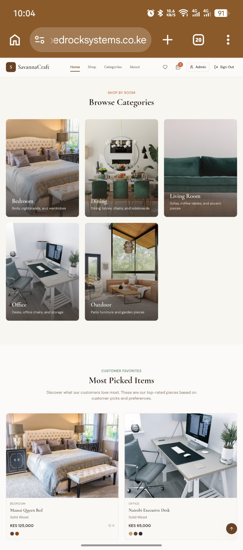 SavannaCraft Online Store interface screenshot